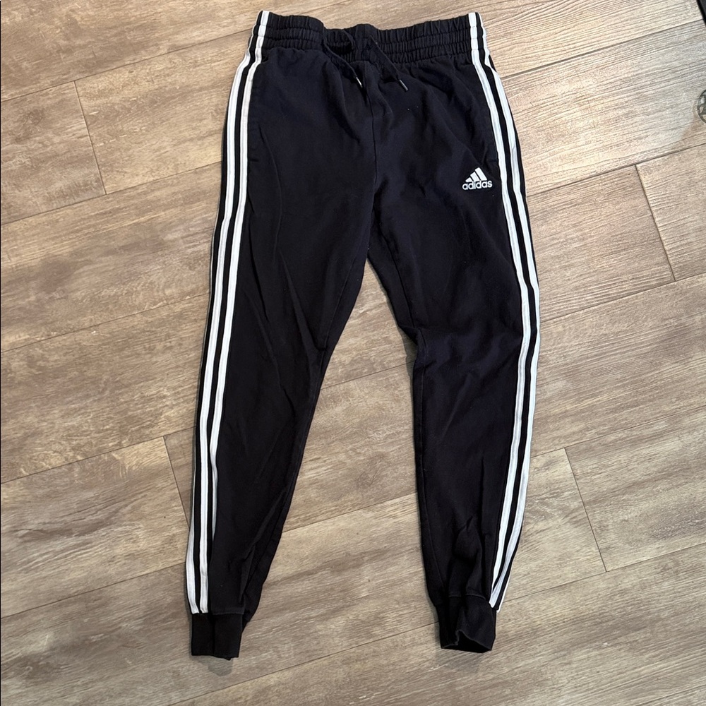 adidas Black Jogger Sweatpants with White Three-Stripes